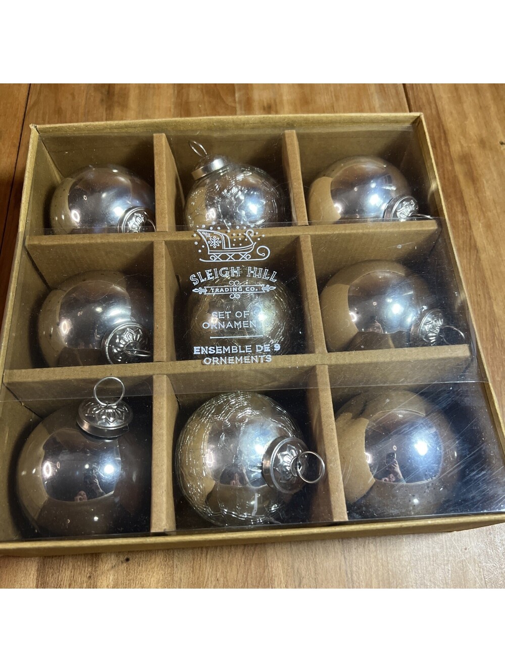 Sleigh Hill Trading Co. Silver Tone Bulb Ornaments, Set Of 9 New